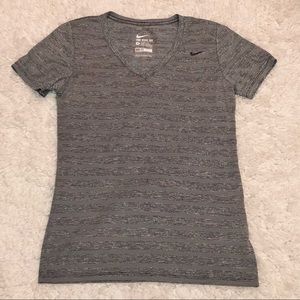 Nike Dri‎ Fit Athletic Cut Striped Heathered V-Neck Shirt Grey Small